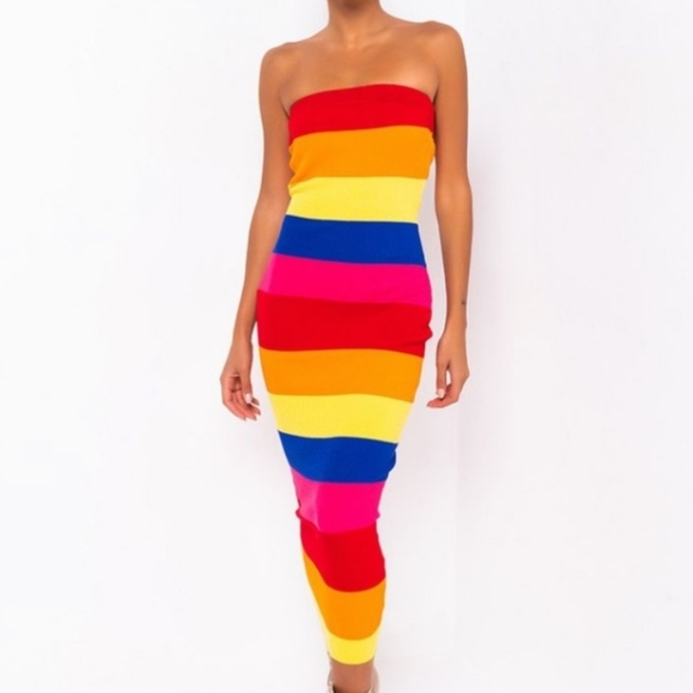AKIRA STRIPPED MAXI BANDAGE DRESS